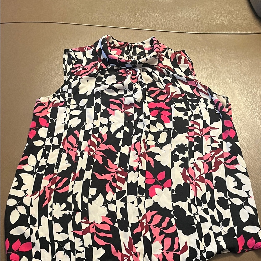 Lord & Taylor Floral Print Blouse - Black, White, Pink